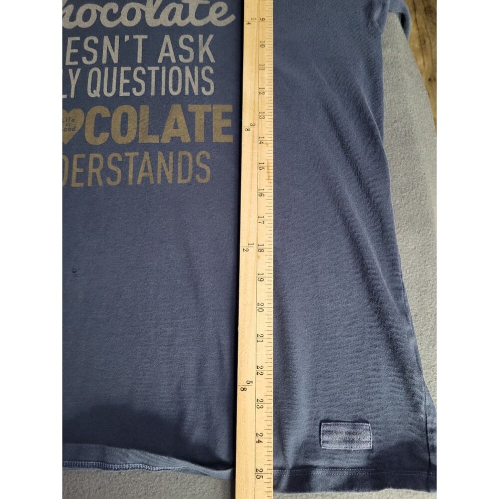 LIFE IS GOOD "Chocolate Nevers Asks Questions" Long Sleeve V Neck T Shirt SZ LG - Picture 5 of 8